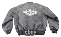 Veste bombardier en nylon pour homme Harley Davidson XL noire avec fermeture éclair Bar Shield vintage USA vtg.