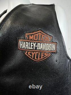 Veste de motard Harley Davidson pour homme, taille L, en cuir noir, avec fermeture à pression, motif Bar Shield, style grunge.