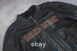 Veste de motard en cuir noir Harley Davidson Men Roadway Bar&Shield taille 2XL 98015-10VM