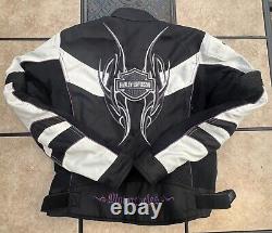 Veste de moto Harley Davidson pour femmes en cuir vintage avec motif tribal et blason/ Taille Large