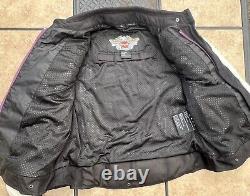 Veste de moto Harley Davidson pour femmes en cuir vintage avec motif tribal et blason/ Taille Large