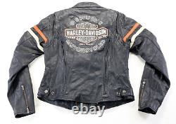 Veste de moto pour femmes Harley Davidson en cuir noir avec fermeture éclair, armure et éléments réfléchissants de couleur marron