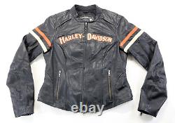 Veste de moto pour femmes Harley Davidson en cuir noir avec fermeture éclair, armure et éléments réfléchissants de couleur marron