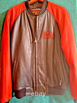 Veste en cuir Harley Davidson Bar & Shield orange / noir, grande et magnifique