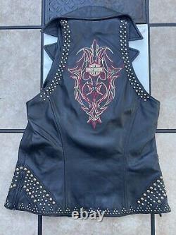 Veste en cuir Harley Davidson pour femmes avec motif tribal Bar & Shield / Coutures / Clous / Taille XS