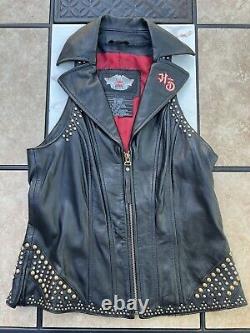 Veste en cuir Harley Davidson pour femmes avec motif tribal Bar & Shield / Coutures / Clous / Taille XS