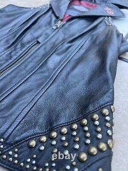 Veste en cuir Harley Davidson pour femmes avec motif tribal Bar & Shield / Coutures / Clous / Taille XS