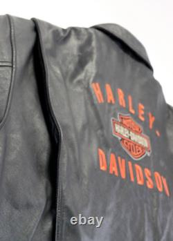 Veste en cuir Harley Davidson pour homme, taille 2XL, noir, vintage rétro, fermeture éclair, bouton-pression, écusson.