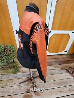 Veste en cuir et laine noire et orange Harley Davidson Bar & Shield VTG taille L