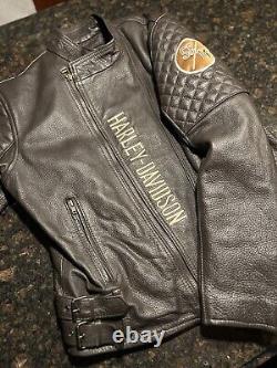 Veste en cuir marron Harley Davidson pour homme avec doublure en fourrure et logo Bar & Shield / Taille M