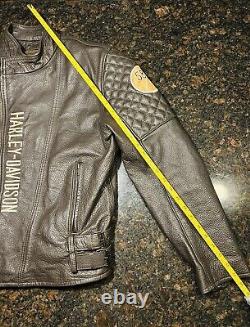 Veste en cuir marron Harley Davidson pour homme avec doublure en fourrure et logo Bar & Shield / Taille M