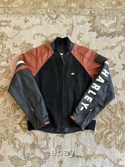 Veste en cuir noir Harley Davidson USA vintage avec logo Bar&Shield embossé pour hommes