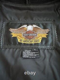 Veste en cuir noir Harley Davidson USA vintage avec logo Bar&Shield embossé pour hommes