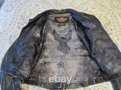 Veste en cuir noir Harley Davidson Vintage Metal Bar Shield pour homme en taille XL rare