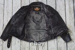 Veste en cuir noir Harley Davidson Vintage Stabilizer pour homme avec barre en métal et bouclier