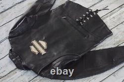 Veste en cuir noir Harley Davidson Vintage Stabilizer pour homme avec barre en métal et bouclier