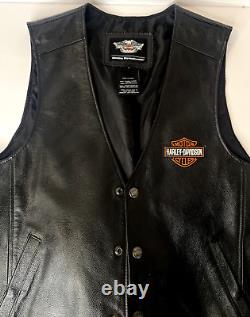 Veste en cuir noir Harley Davidson avec logo de bouclier de barre, boutons pression, taille L pour hommes vintage