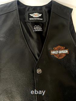 Veste en cuir noir Harley Davidson avec logo de bouclier de barre, boutons pression, taille L pour hommes vintage