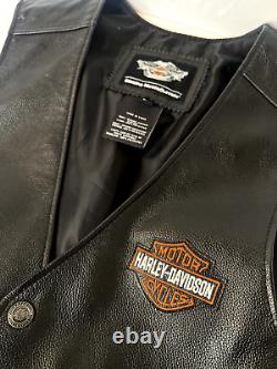 Veste en cuir noir Harley Davidson avec logo de bouclier de barre, boutons pression, taille L pour hommes vintage