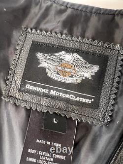 Veste en cuir noir Harley Davidson avec logo de bouclier de barre, boutons pression, taille L pour hommes vintage