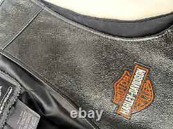 Veste en cuir noir Harley Davidson avec logo de bouclier de barre, boutons pression, taille L pour hommes vintage