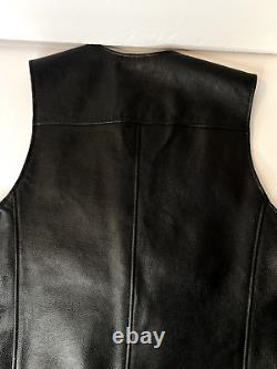 Veste en cuir noir Harley Davidson avec logo de bouclier de barre, boutons pression, taille L pour hommes vintage