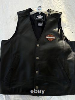 Veste en cuir noir Harley Davidson avec logo de bouclier de barre, boutons pression, taille L pour hommes vintage