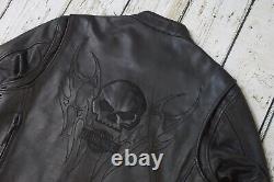 Veste en cuir noir Harley Davidson pour homme avec crâne Iron Jaw Bar&Shield, taille L 97074-09VM.