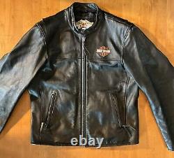 Veste en cuir noir lourd Harley Davidson Riding Bar & Shield avec fermeture éclair YKK pour homme taille L