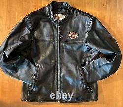 Veste en cuir noir lourd Harley Davidson Riding Bar & Shield avec fermeture éclair YKK pour homme taille L