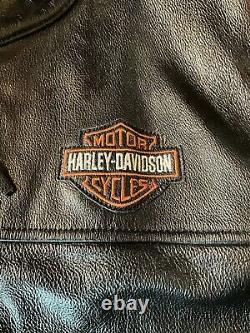 Veste en cuir noir lourd Harley Davidson Riding Bar & Shield avec fermeture éclair YKK pour homme taille L