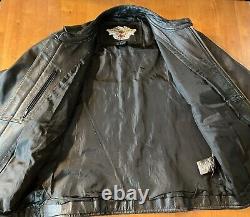 Veste en cuir noir lourd Harley Davidson Riding Bar & Shield avec fermeture éclair YKK pour homme taille L