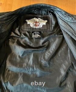 Veste en cuir noir lourd Harley Davidson Riding Bar & Shield avec fermeture éclair YKK pour homme taille L