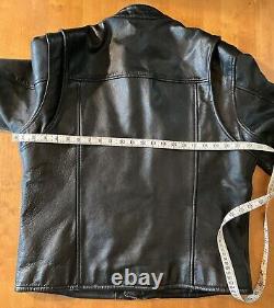 Veste en cuir noir lourd Harley Davidson Riding Bar & Shield avec fermeture éclair YKK pour homme taille L