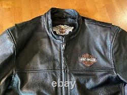 Veste en cuir noir lourd Harley Davidson Riding Bar & Shield avec fermeture éclair YKK pour homme taille L