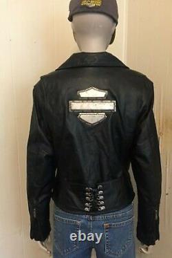 Veste en cuir noir pour femmes Harley Davidson Bar & Shield rare en métal cool