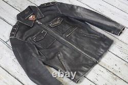 Veste en cuir noir vieilli Harley Davidson Vintage Winged Bar & Shield pour hommes de taille M