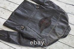 Veste en cuir noir vieilli Harley Davidson Vintage Winged Bar & Shield pour hommes de taille M