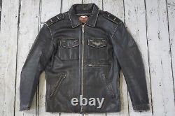 Veste en cuir noir vieilli Harley Davidson Vintage Winged Bar & Shield pour hommes de taille M