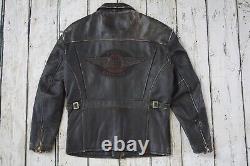 Veste en cuir noir vieilli Harley Davidson Vintage Winged Bar & Shield pour hommes de taille M