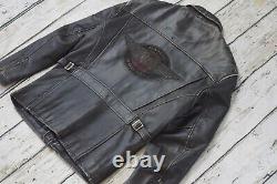 Veste en cuir noir vieilli Harley Davidson Vintage Winged Bar & Shield pour hommes de taille M