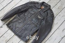 Veste en cuir noir vieilli Harley Davidson Vintage Winged Bar & Shield pour hommes de taille M