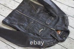 Veste en cuir noir vieilli Harley Davidson Vintage Winged Bar & Shield pour hommes de taille M