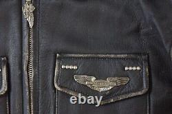 Veste en cuir noir vieilli Harley Davidson Vintage Winged Bar & Shield pour hommes de taille M