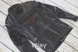 Veste en cuir noir vieilli Harley Davidson Vintage Winged Bar & Shield pour hommes de taille M