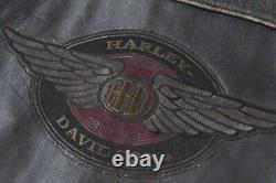 Veste en cuir noir vieilli Harley Davidson Vintage Winged Bar & Shield pour hommes de taille M