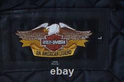 Veste en cuir noir vintage Harley Davidson pour homme avec logo embossé Bar&Shield fabriquée aux USA.