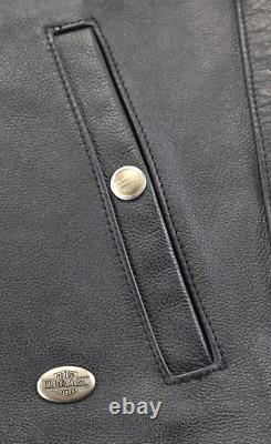 Veste en cuir noire Harley Davidson pour hommes Basic Skins avec écusson vintage à barre de fixation à pression.
