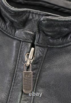 Veste en cuir noire Harley Davidson pour hommes, taille 2XL, classique, vintage, fermeture éclair, logo bouclier de barre, vtg.