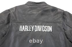 Veste en cuir noire Harley Davidson pour hommes, taille 2XL, classique, vintage, fermeture éclair, logo bouclier de barre, vtg.